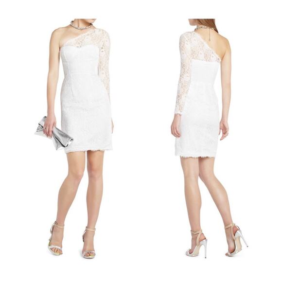 BCBGMAXAZRIA Arlena Mini Dress Size 8 One Shoulder White Lace Cocktail Bridal - Picture 13 of 13